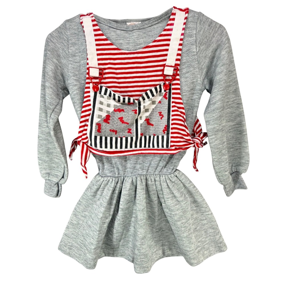 Vintage Brights Creek Girls Dress Size 7 Red Stripe Pinafore Look Made USA 80s